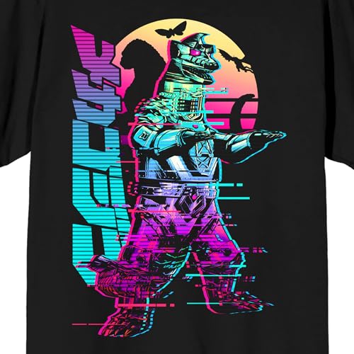 Godzilla Classic Godzilla, Japanese Characters, Colored Shadows Adult Black Short Sleeve Tee Shirt2