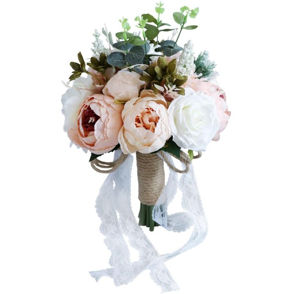 Bouquet de mariée rustique JFDBGU en roses de satin contre fleurs flétries