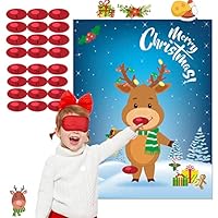 Funnlot Christmas Games for Kids Pin The Nose on The Reindeer Christmas Holiday Party Games Activities Decorations Reusable 24 Noses Stickers and 1 Blindfold for Kids Adults