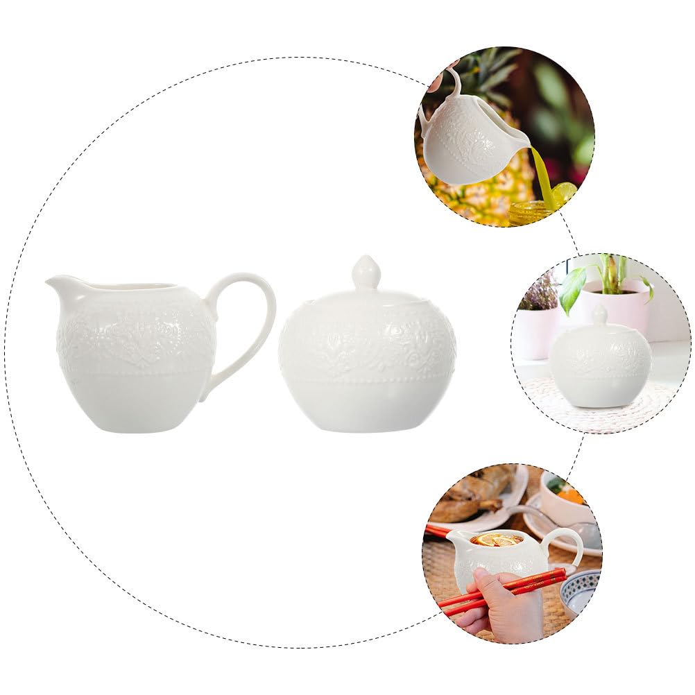HEMOTON 2 Pz Set Zuccheriera Lattiera Brocca Per Servire Il Latte Zuccheriera Reale Brocca Per Cremiera in Porcellana Brocca Per La Crema Del Tè Bicchiere Bianca Multifunzione Ceramica