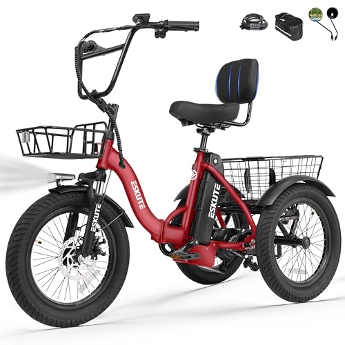 ESKUTE E Trike Electric Bike, Peak 1200W Brushless Motor Folding