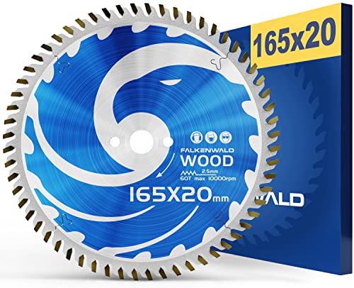 FALKENWALD® Lame scie circulaire 165 x 20 mm avec 60 dents en carbure pour bois (WOOD) – Lames de scie circulaire 165 mm compatible Bosch Makita