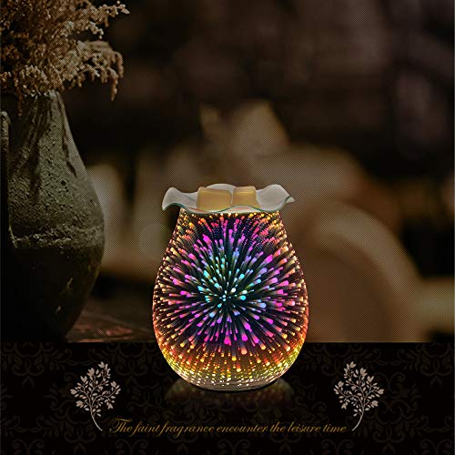 Gaea Electric Candle Warmer, Glass Wax Melt Warmer with 3D Star Effect Night Light, Tart Burner for Home Office Bedroom, Aroma Decorative Lamp for Gifts & Decor, Gift for Friend and Family (fireworks)