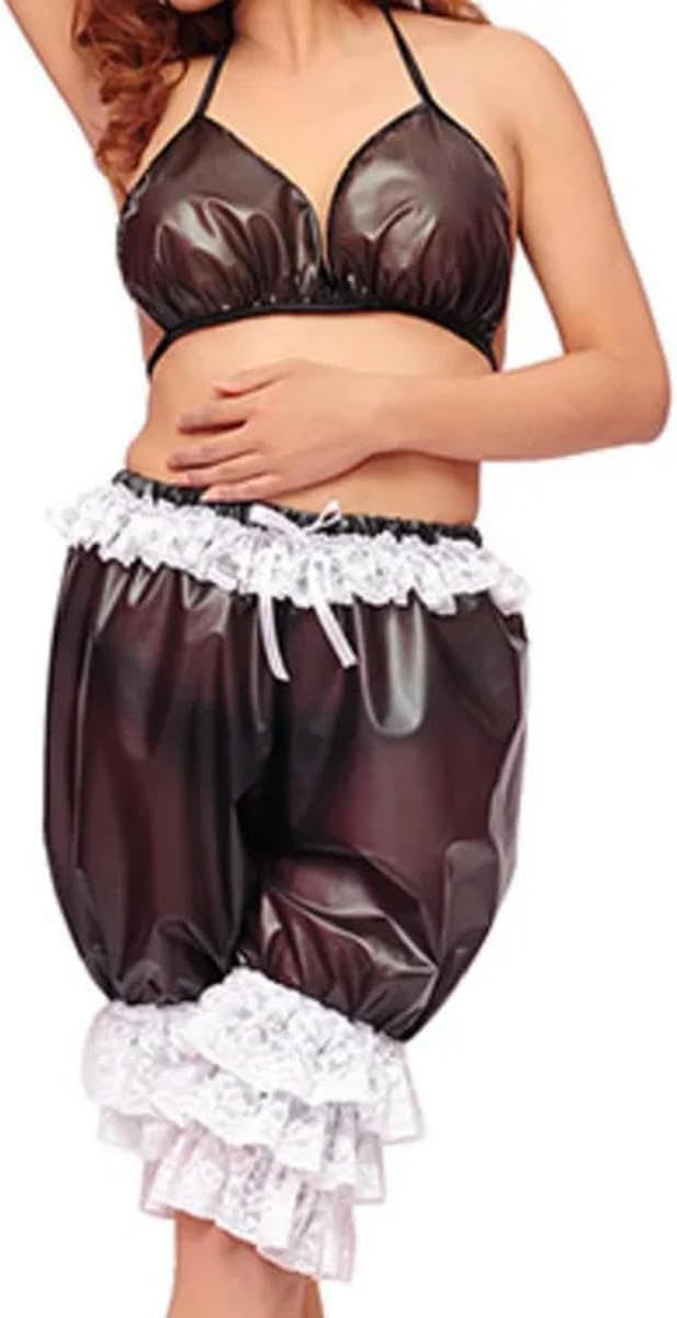 women Thin Semi Transparent Suspender Top Sissy Capris Maid Role-playing Gothic Customization