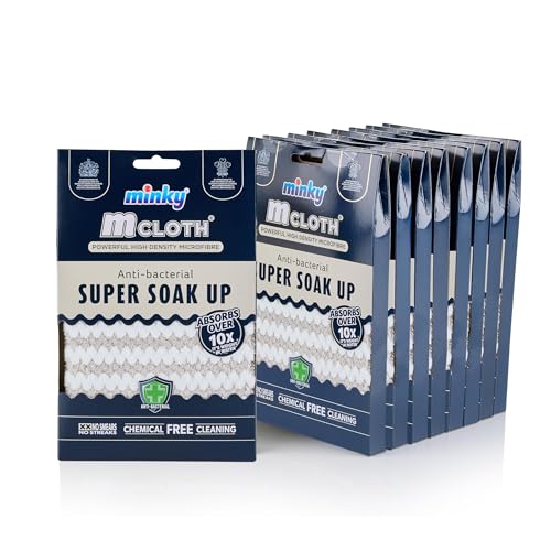 Minky M Cloth Super Soak Up - Multipack Microfibre Cloths, Pack of 9, Ultra Absorbent, Powerful Water Absorbing Anti-bacterial Cleaning Microfibre Cloth, Multiuse Duster, Quick Dry (Grey)