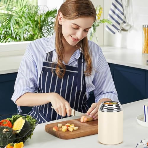 Image of 500ml Insulated Soup Container with Folding Spoon & Carry Handle | Leak-Proof Stainless Steel Food Jar | Keeps Food Hot 6 Hrs & Cold 10 Hrs | BPA-Free, Wide Mouth, Travel Lunch Box (White)