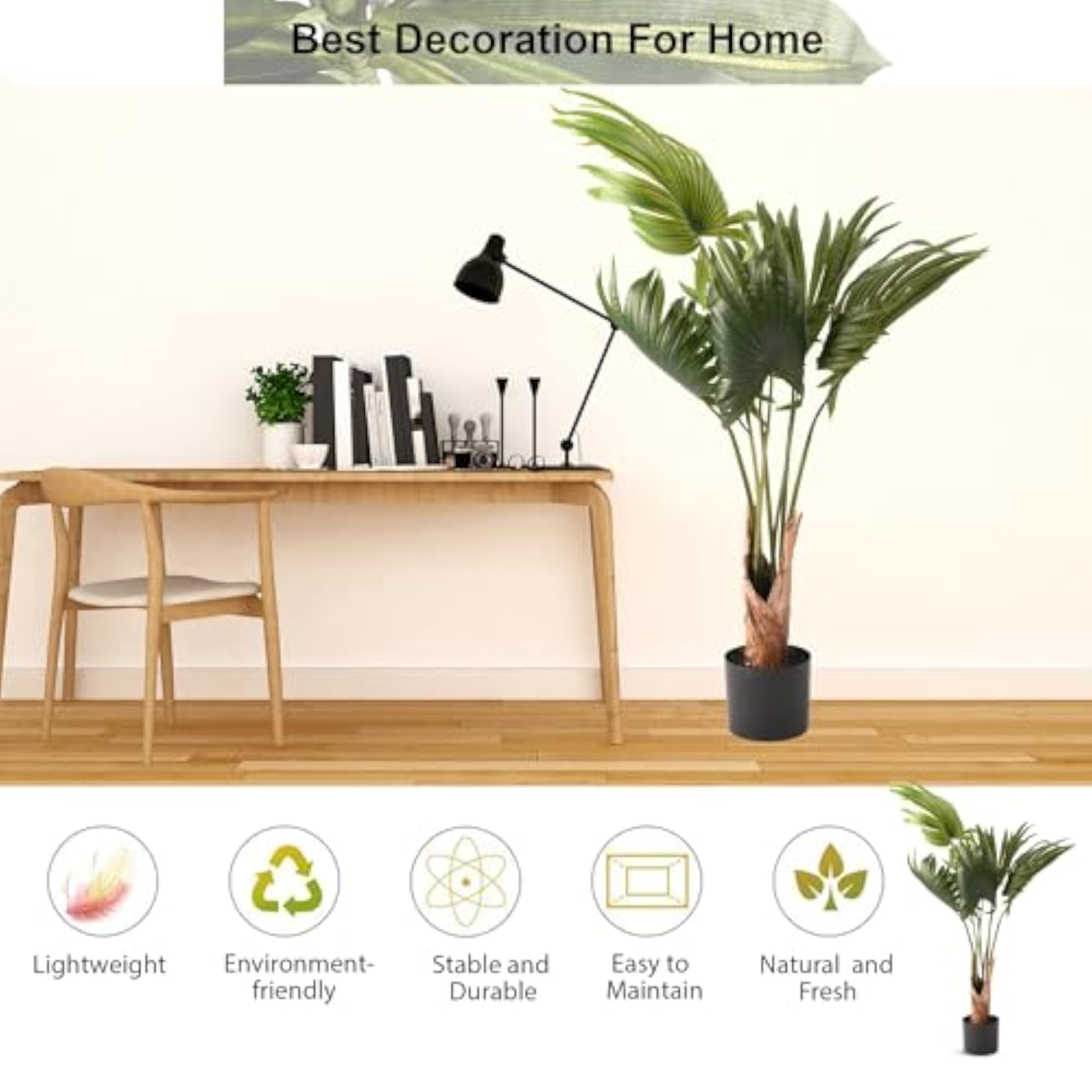 Scallop Artificial Tree with 6 Leaf Fan Plant, 120 CM