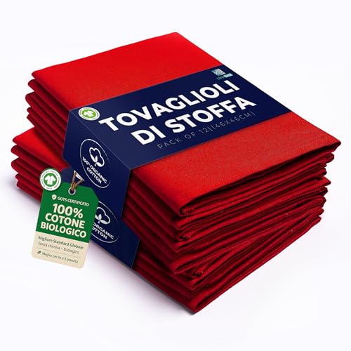 LivinEase Serviettes en tissu de coton - Paquet de 12 serviettes de table rouges - 100% coton 46 x 46 cm Serviettes en tissu surdimensionnées réutilisables pour table de Noël