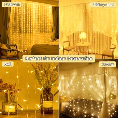 Cozymeow Curtain Lights 3mx3m 300 LED Plug in Curtain Fairy Lights with Timer, 8 Modes Waterproof Connectable Hanging Fairy Light for Christmas Window Wall Bedroom Xmas Indoor Outdoor Decoration - Image 3