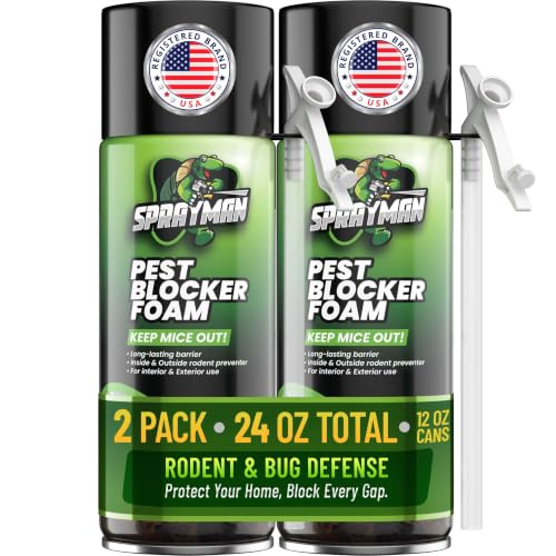 Sprayman Pest Block Spray Foam - (2x12oz) 100% Odor-Free! Mouse - Rodent Repellent & Strong Polyurethane Mouse Blocker Foam Sealant Use Wall Foam Filler for Holes and Cracks Over Paintable- 2 Pack