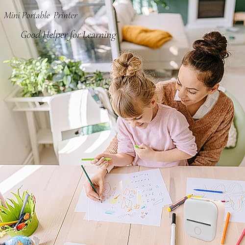 Image of T02 Mini Printer Print Pod Portable Bluetooth Note Buddy Thermal Mini Sticky Note Sticker Inkless Printer with 4 Rolls Paper Compatible with Phone & Tablet White
