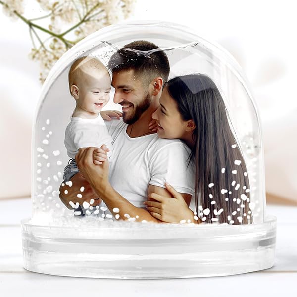 Transparent Gift Bola de neve personalizada com fotografia. Balão com flocos de neve para o Natal. Molduras para fotos originais. Presentes personalizados para familiares, amigos ou casal. Decoração