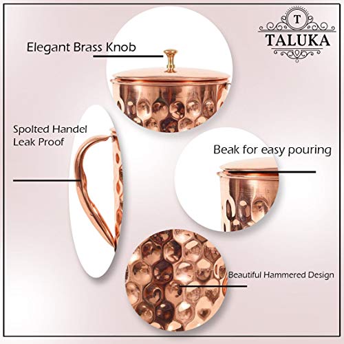 Image of Taluka With T Logo Copper Diamond Design Set of Jug 1500 ML with 4 Glass, Copper Drinkware Gift Set, Use Hotel Home Restaurant