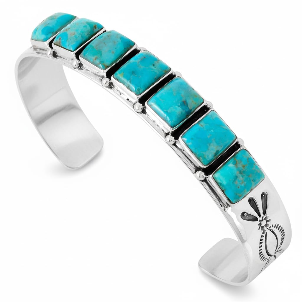 Turquoise Bracelet Sterling Silver 925 Genuine Gemstones Cuff Bracelet