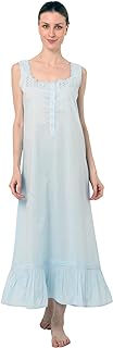 Miss Lavish London Blue Victorian Style Nightgown Sleeveless - Long Sleepwear Women Vintage Nightdress 100% Cotton