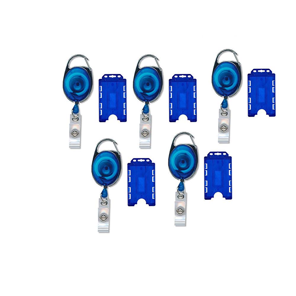RangTeqRangTeq Yo Yo I.D Card Retractable Oval Key Chain Badge Reel Holder + ID Card (Blue) -5 Pieces