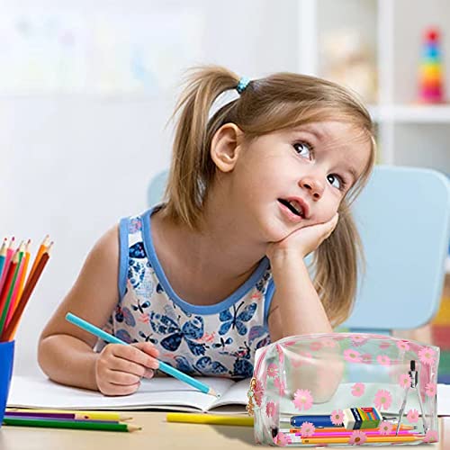 Elionless Clear Pencil Case, Plastic Large Transparent Pencil Case Zipper Pen Pencil Bag Pouch Travel Cosmetic Makeup Bag School Supplies for Teenage Girls Boys Women (Daisy White) - Image 6