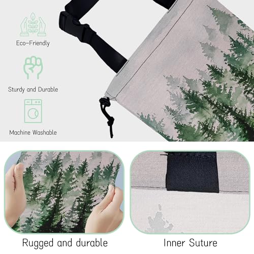 Image of Misty Forest Car Trash Bag,Foggy Forest Mountains Hanging Drawstring Car Garbage Bag,Waterproof Canvas Car Back Seat Organizer with Adjustable Buckle,for Vehicles,SUVs,Camping,Road Trips