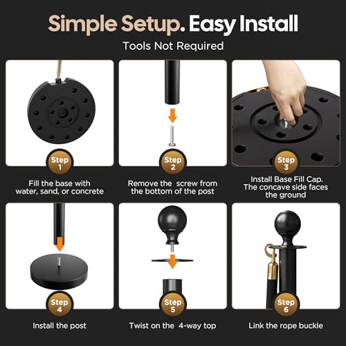 Image of 8 Pack Black Stanchions and Velvet Ropes Set, Stainless Steel Crowd Control Barriers, 6Pcs Black Ropes and Poles for Party Supplies,Photobooth Accessories, Prom,Birthday,Business,Wedding, Museums