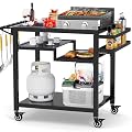 RAXSINYER 20"x 32" Three-Shelf Movable Outdoor Dining Cart Table, Multifunctional Food Prep Stand, Outdoor Grill Table with Wheels