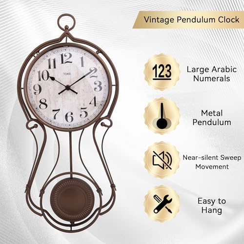 Lily's Home Antique Metal Pendulum Wall Clock - Elegant Regulator Clock for for Living Room & Home Decor & Kitchen Decor & Wall Décor - Image 5
