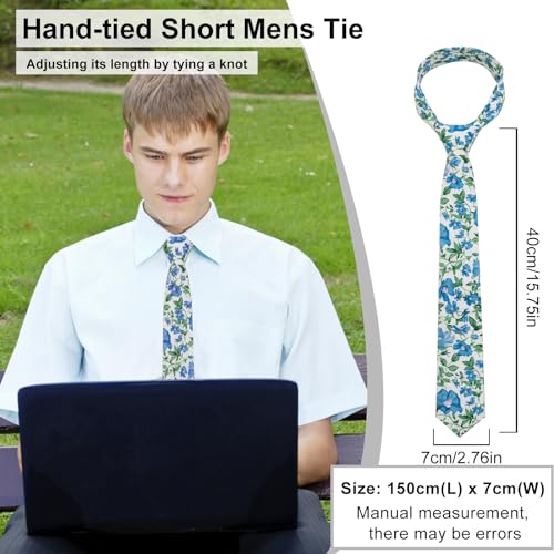 Image of Luckyvestir Mens Ties, Sage /Dusty Blue /Pink Floral Ties for Men, 2.76 inch Cotton Flower Necktie for Wedding /Groomsmen /Party