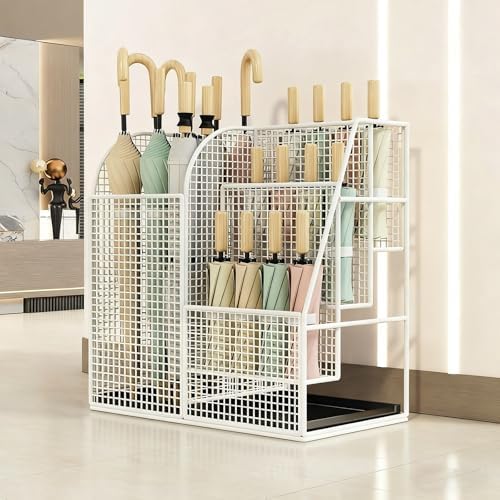 Large Capacity Multi-Tier Metal Umbrella Stand - Freestanding, Removable Base - Ideal for Home, Hotel, School - Stylish Black Design for Indoor/Outdoor Use