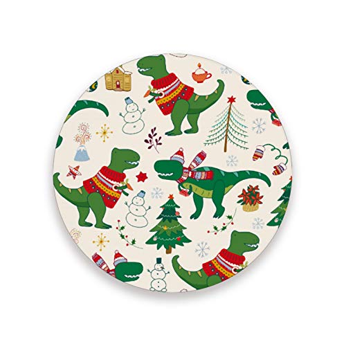 KaariDream 吸水コースター 2枚セット コースター 吸水性 速乾 断熱 滑り止め 恐竜 アニマル クリスマス 白 ホワイト おもしろ 茶パッド コップ敷き ドリンク コーヒー 茶托 円型 北欧風 10cm