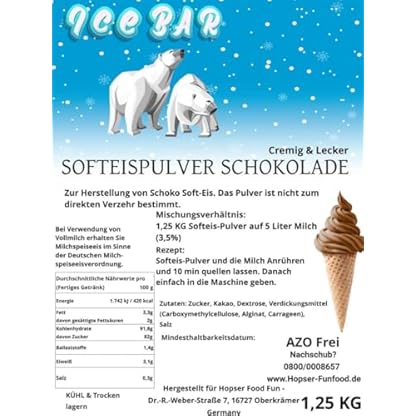 Softeis Pulver Schokolade 1,25 Kg Ice Bär Cremig und Lecker 1:5 für 6,25 Kg Eis – Bild 3