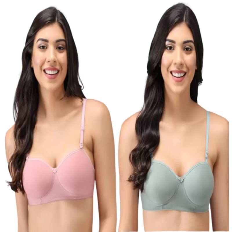 Image of Women's Cotton Lightly Padded Non-Wired T-Shirt Bra Pack of 2 (Reg HC-P2 Multicolor 30)