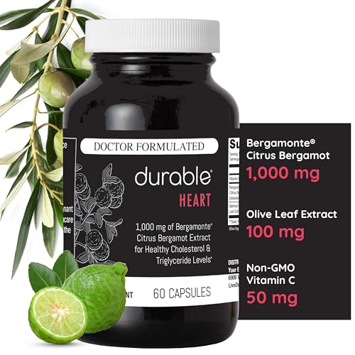 Durable Heart – Bergamonte Citrus Bergamot 1,000 mg + Olive Leaf Extract + Vitamin C - Heart Health Supplement for Healthy Cholesterol - Doctor Formulated, Vegan, Non-GMO, Made in USA (60 Capsules) - Image 3
