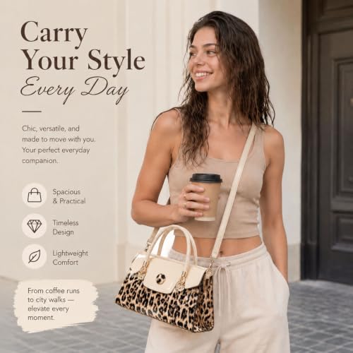 Bolso Tote de cuero con estampado de leopardo brillante para mujer miniatura 2