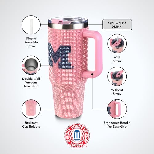 Image of The Memory Company Officially Licensed NCAA - University of Michigan 40oz Pink Bling Game Day Tumbler
