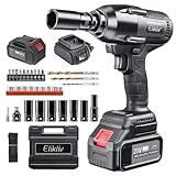 Elikliv Cordless Impact Wrench, 1/2 inch Impact Gun Max Torque 420Ft-lb(600Nm) 21V 4.0Ah Power Impact Driver Battery, Fast Charger,16 Drive Impact Sockets and 12 Drill Bits for Home & Garage