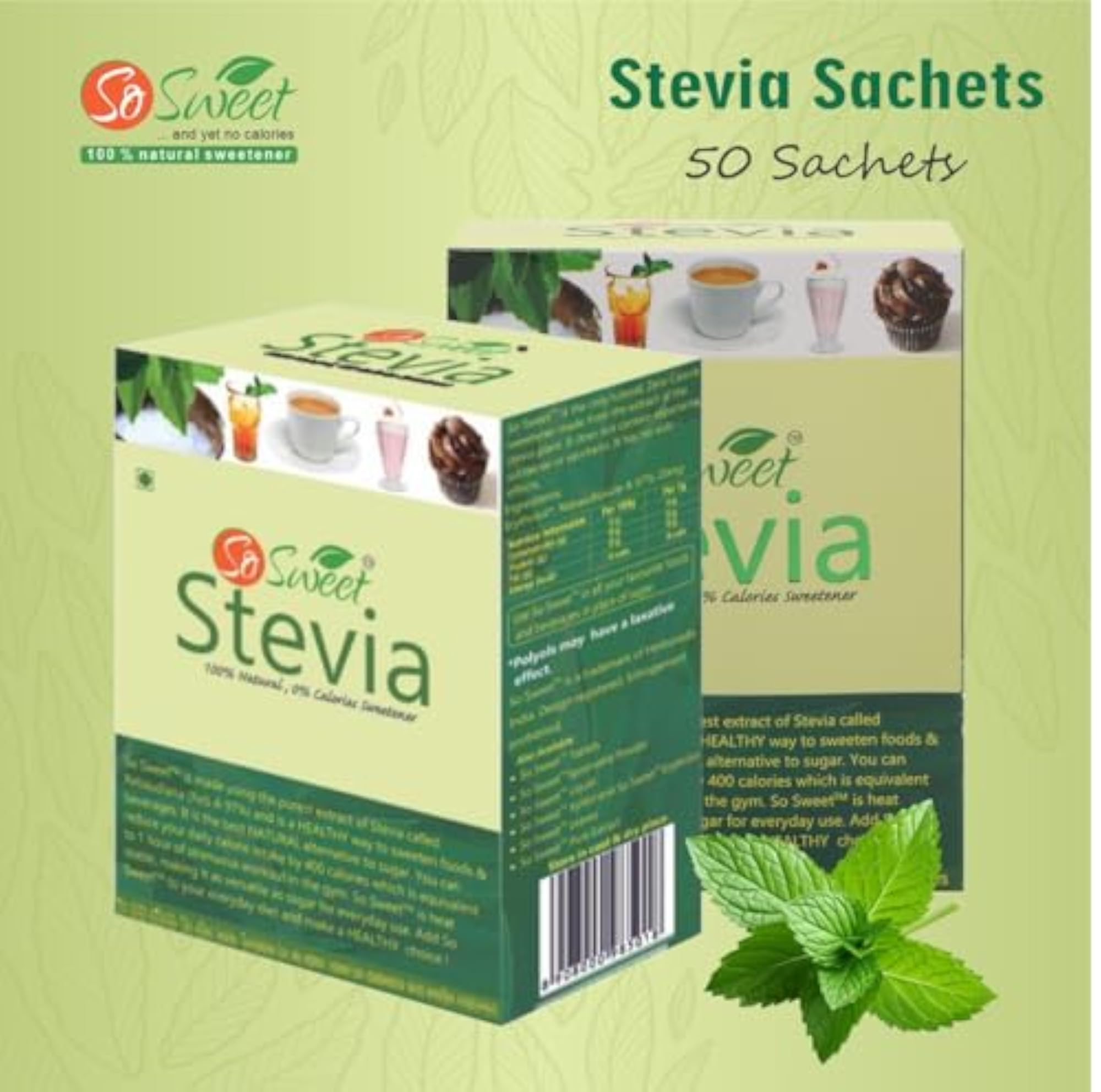 Stevia Sachets, 50 Sachets, Zero Calorie Sweetener