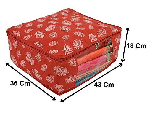 Image of Kuber Industries Leaf Printed Saree Cover With Transparent Window Pack of 6 (Orange)