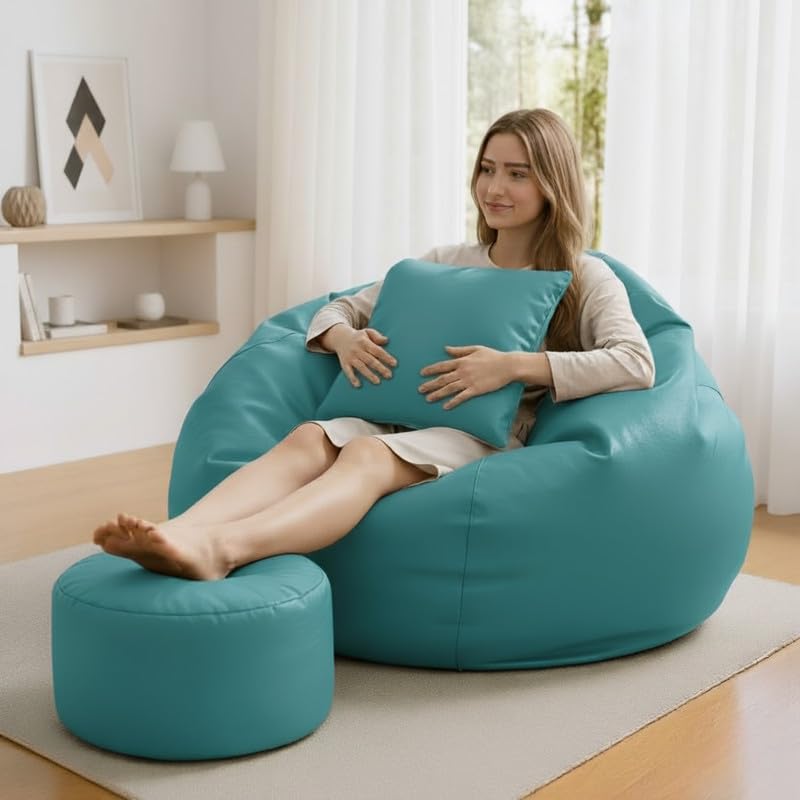Image of Biggie Bean Bag 7XL Bean Bag Chair with Beans Filled - The Classics Bean Bag Sofa - Combo Set-Styled for Elegance with Free Cushion & Footrest (Matching Color : Yxovo Teal)