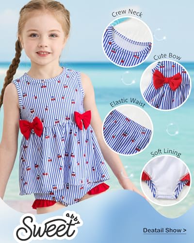 Image of Toddler Girl Swimsuit Baby Girl Bathing Suit Long Sleeve Floral Zipper One-Piece Rash Guard Swimsuit with Hat