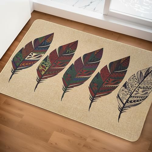 Image of Yellow Weaves 1 Pc Jute Texture Non-Slip Bathmat, Water Absorbent Floor mat, Rugs, Door Mats for Bathroom, Living Room, Bedroom, Entrance, Outdoor, Kitchen, Office (Multi Leaf)