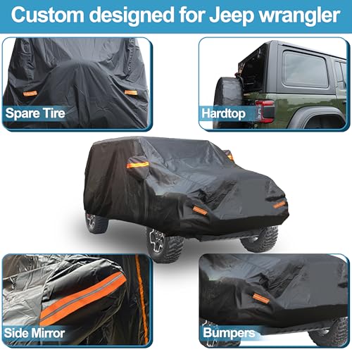Image of for Jeep Wrangler Cover 2 Door Waterproof, Pu2000mm, UPF50+, Windproof, Dustproof, and Outdoor-Ready - Fits 2007-2021 Unlimited Sport /Sahara /Rubicon JK JL(Black)