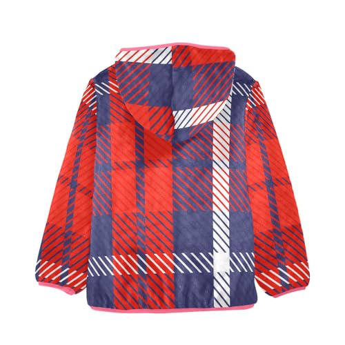 GuoChe Plaid Scotland Blue Red Kid Fleece Jacket2