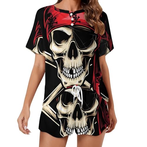 Pyjama pour Femme Manches Courtes Crâne Rouge pour Vos Douces Soirées d'Été
