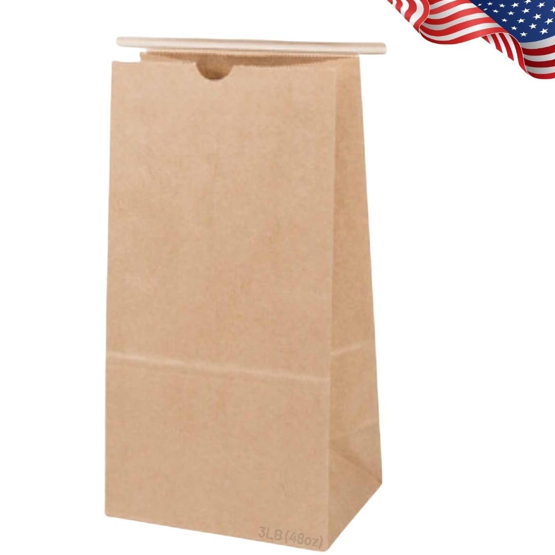 Pack of 100, Solid 3 Lb (48oz) Kraft Tin Tie Coffee Bags 12.5