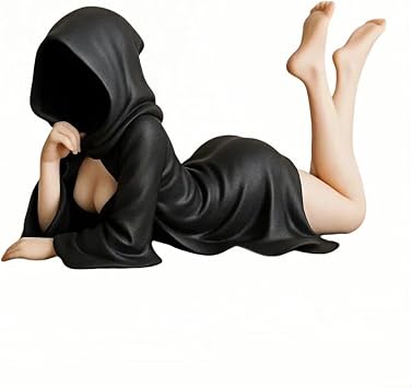 YANGMEI Gothic Lying Woman Statue - Handcrafted Resin Figurine with Hooded Cloak, Perfect for Bookshelf & Gothic Home Decor