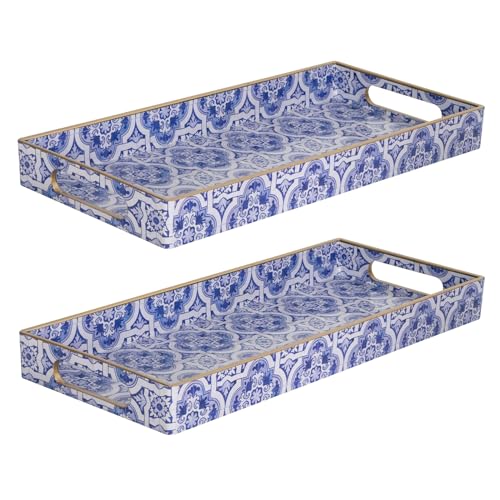 MAONAME Blue Vanity Tray Set of 2, Plastic Decorative Trays