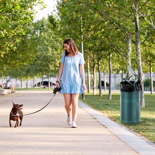 Image of Dansydaisy Dog Waste Station Outdoor Round 10 Gallon Dog Poop Trash Can with Lid and 100 Liner Bags, Rustproof UV Powder Coated - Designed to Mount on Wall Post (Green)