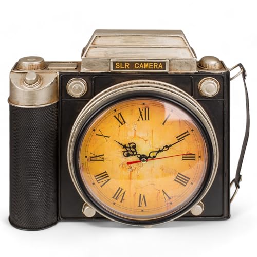 MIJOMA Armoire à clés pour appareil photo rétro avec horloge - Design d'appareil photo vintage, en métal, environ 23 x 8,5 x 29 cm, décoration murale rétro