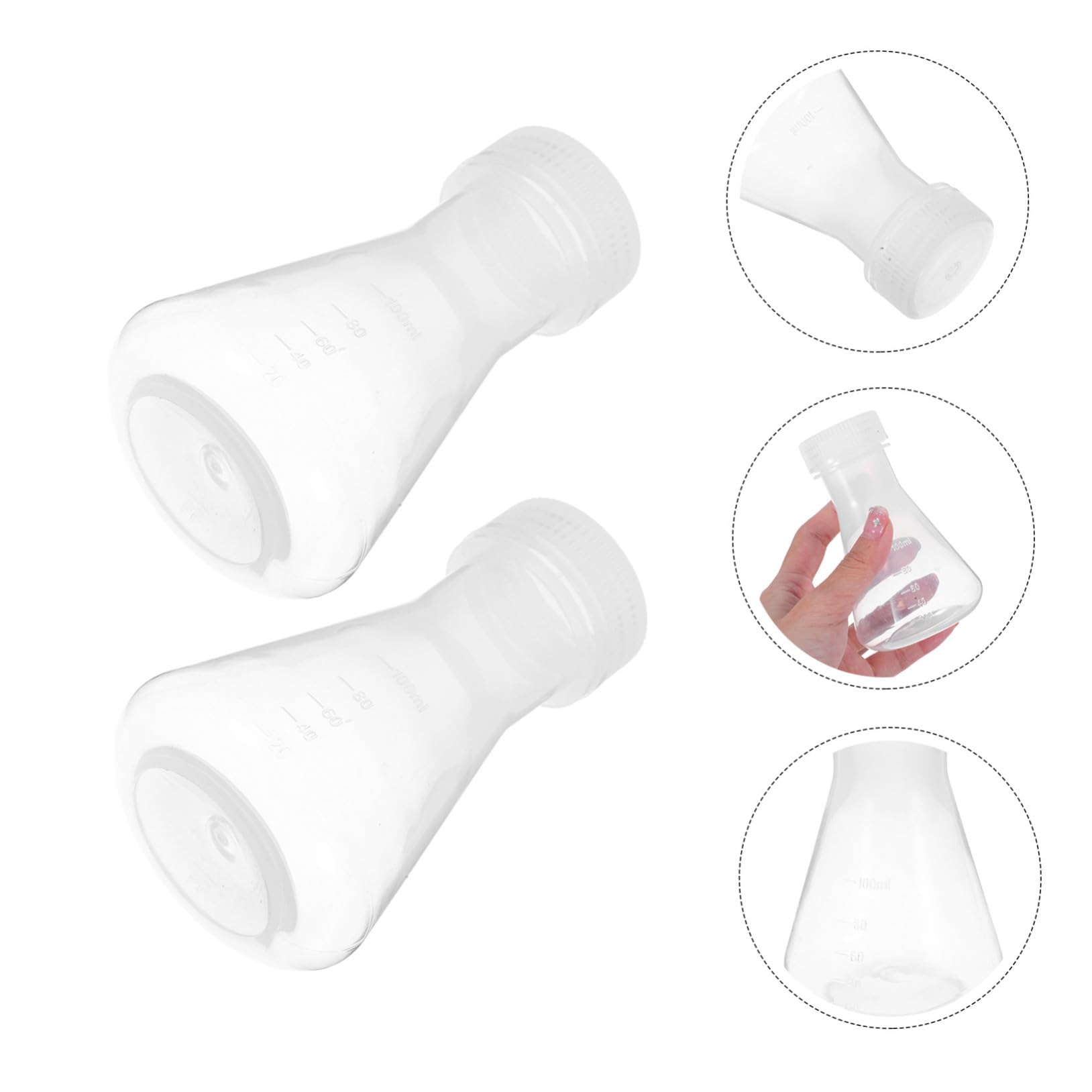 Hohopeti 5 pièces Lot de Flacons Erlenmeyer en Plastique avec Bouchon Fiole en Forme de Cône à Large Col et Fond Plat Stable et Sécurisé pour Laboratoire de Chimie Biologie et Médecine