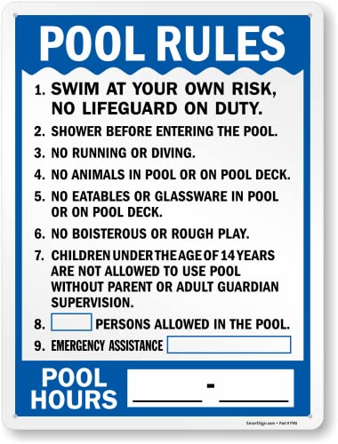 Señal metálica de reglas para piscina 24x18 pulg miniatura 1