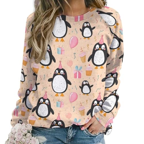 Sweat-shirt graphique femme manches longues pingouin col rond